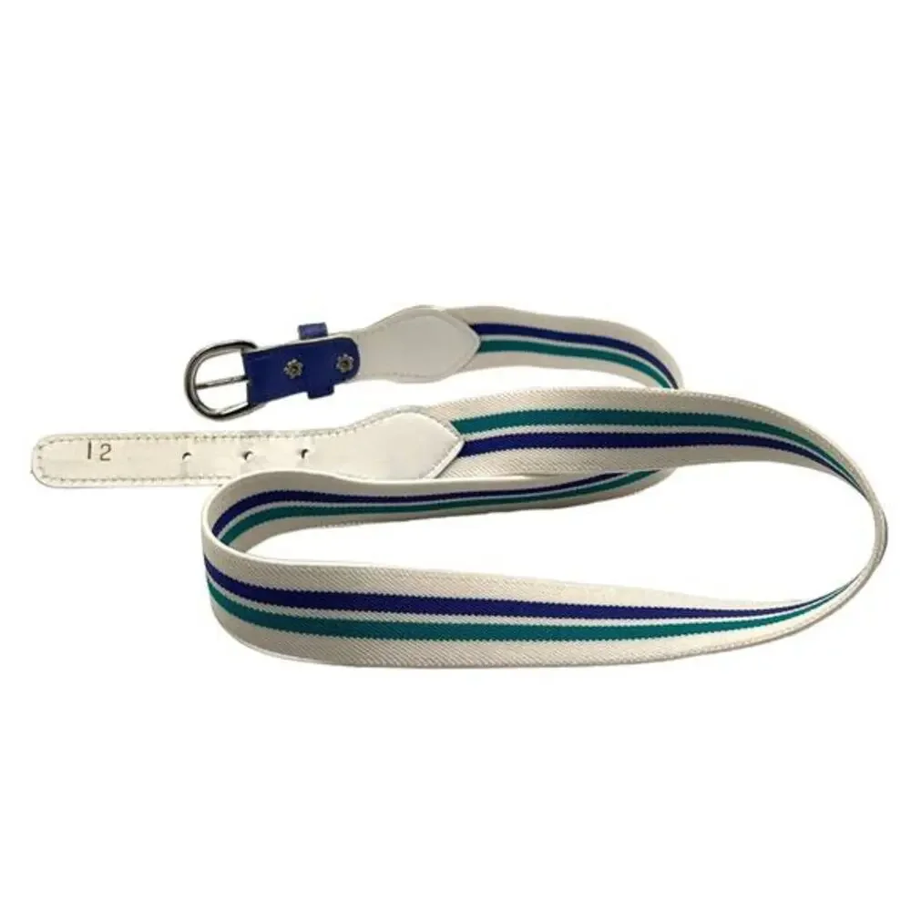 Women’s Size 12 Teal & Purple Striped White Cotton Belt 32” Silver‎ Buckle Y2K